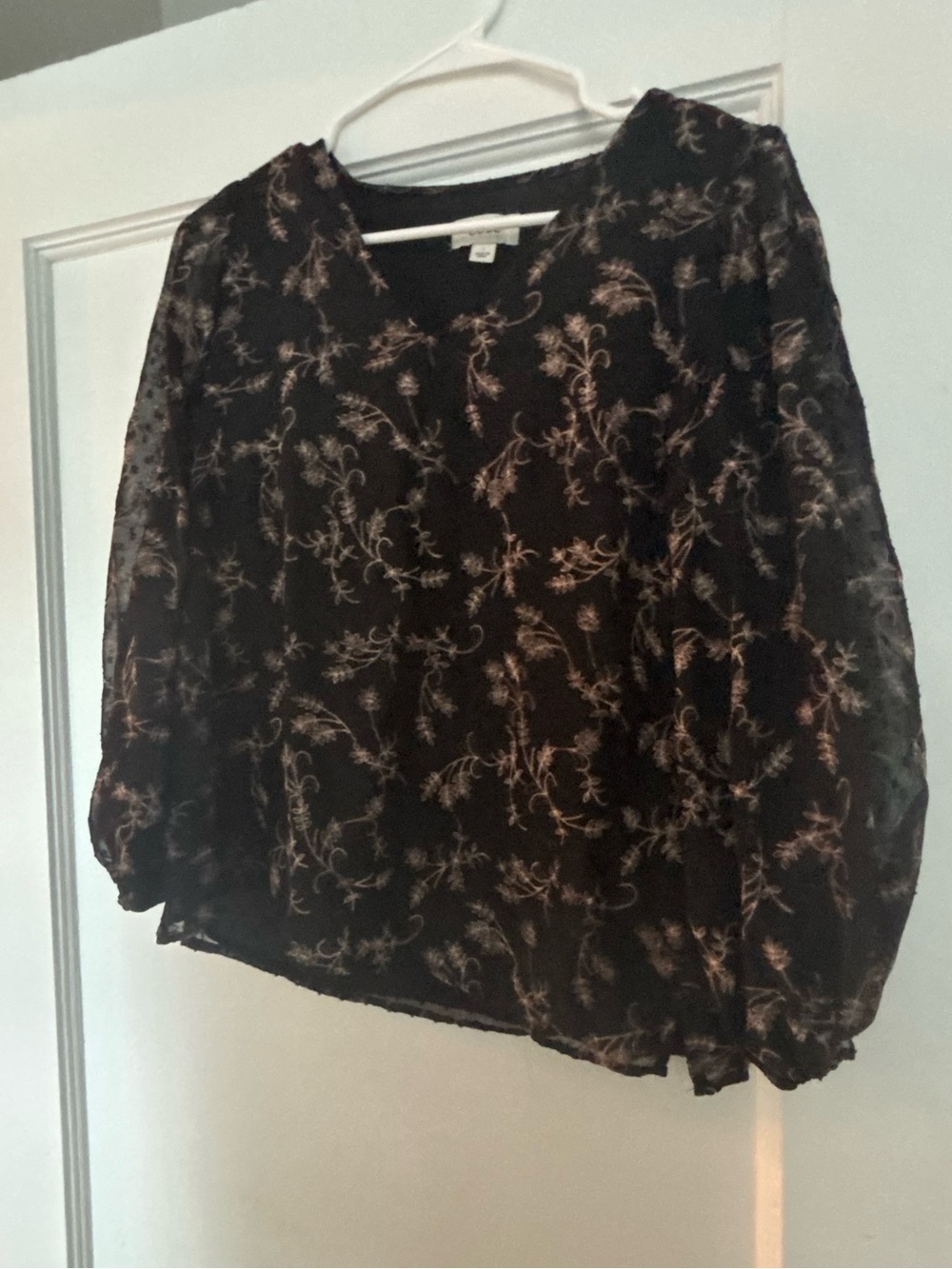 Black sheer-sleeved blouse